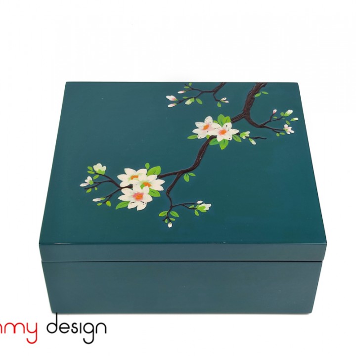 Rectangular lacquer box with the hinge engraved with peach blossoms 10*22*H8cm